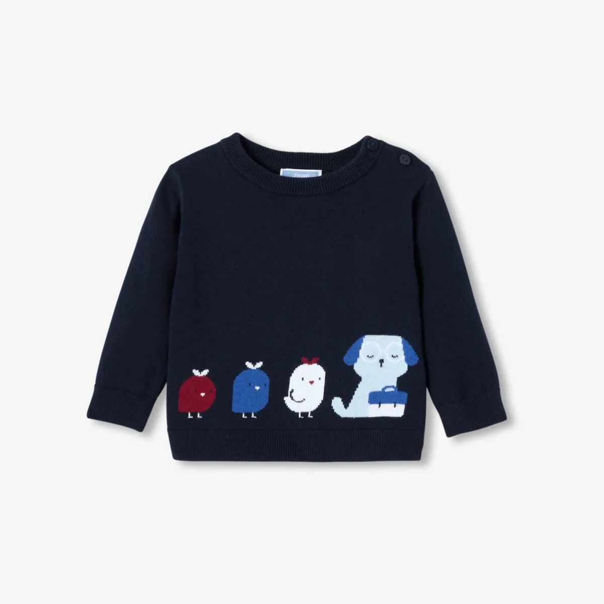 View 1 - Baby cotton intarsia animal jumper
