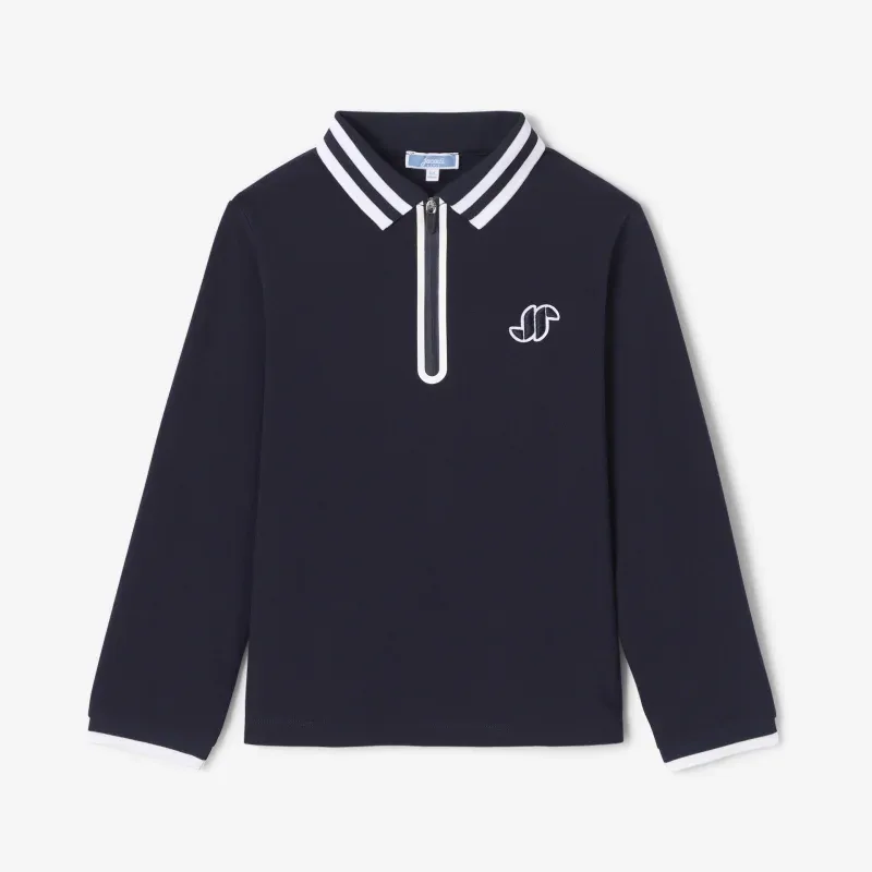 View 1 - Boy long-sleeved cotton polo shirt