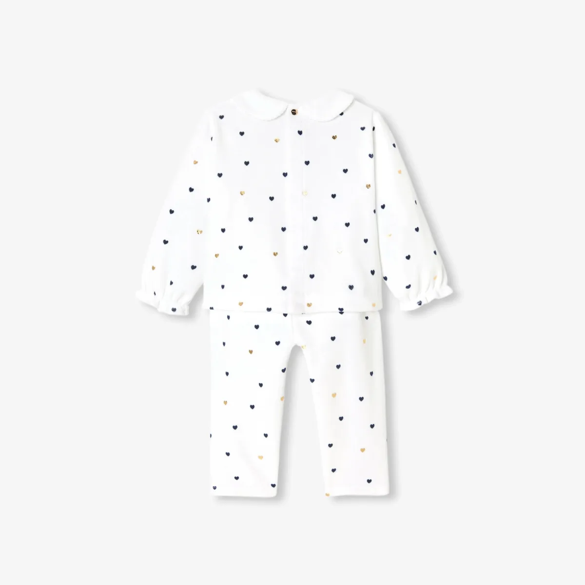 View 2 - Baby girl 2-piece heart motif velvet pyjamas